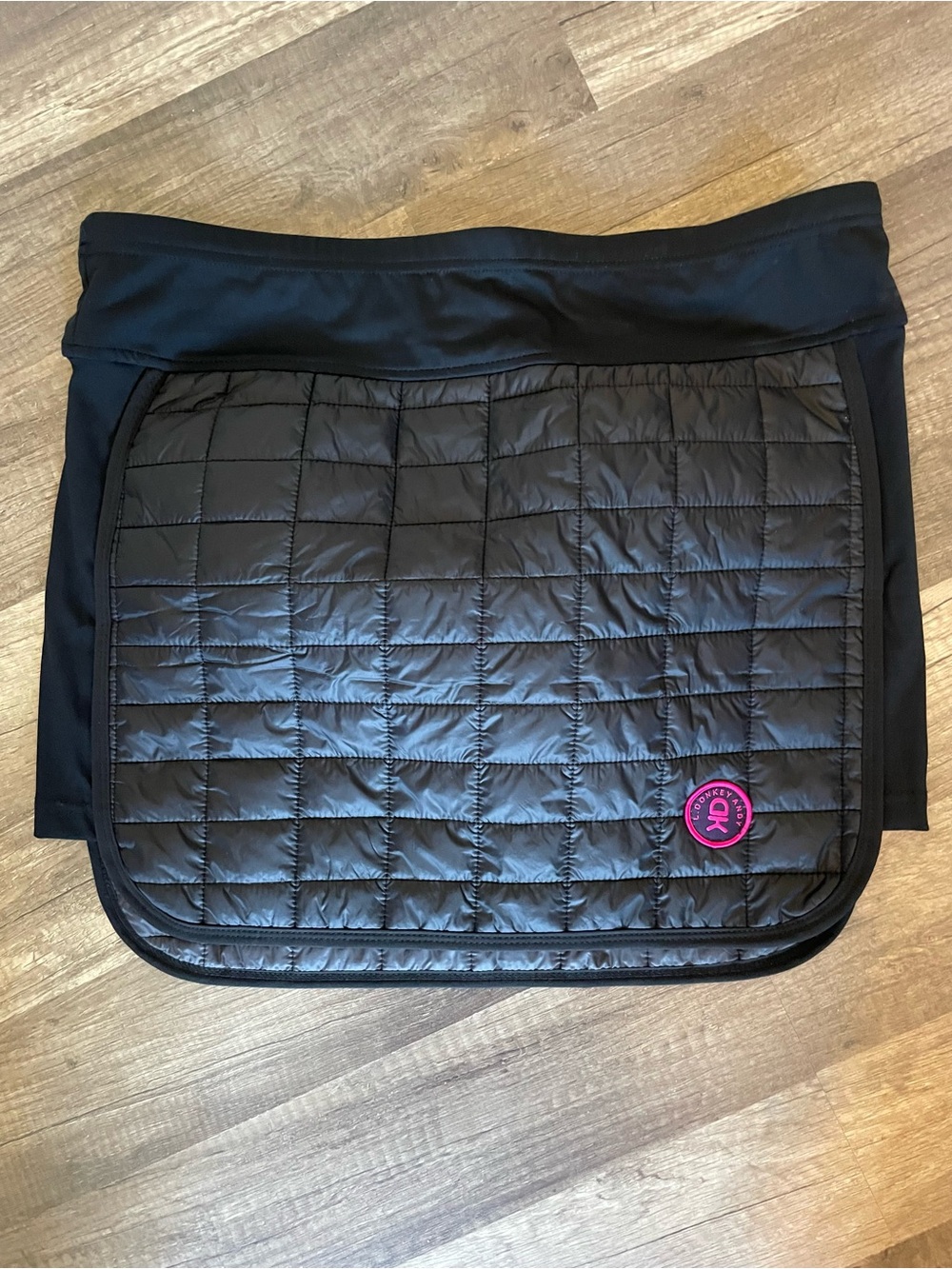 Quilted Black Mini Skirt with Pink Logo Accent